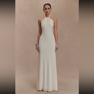 Meshki Elyna Slinky Halter Neck Ivory Dress